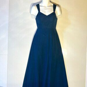 Azazie SZ 2A Navy chiffon open back flattering long formal bridesmaid pleating
